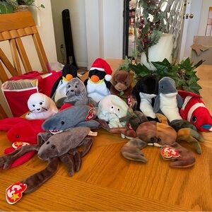 Vintage Ty Beanie Babies Aquarium/Ocean Animal Plush Bundle of 13